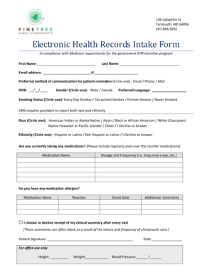 Electronic Health Records Intake Form