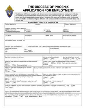 Diocese of Phoenix Employment Application
