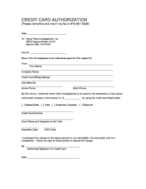Credit Card Authorization Form