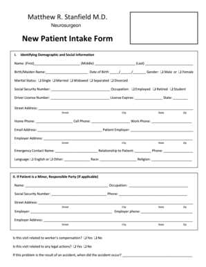 New Patient Intake Form for Neurosurgeon