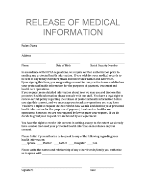 HIPAA Medical Information Release Form