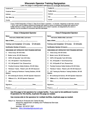 Wisconsin Operator Training Designation Form