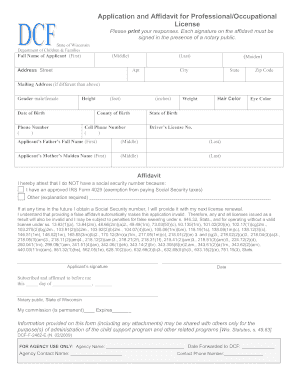 Application and Affidavit for Professional License