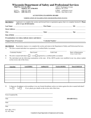 Wisconsin CPA Verification of Examination or Registration Status