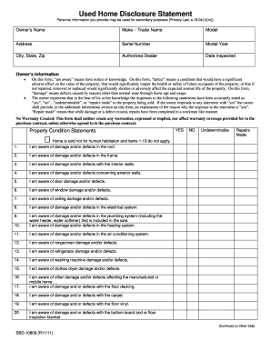 Used Home Disclosure Statement