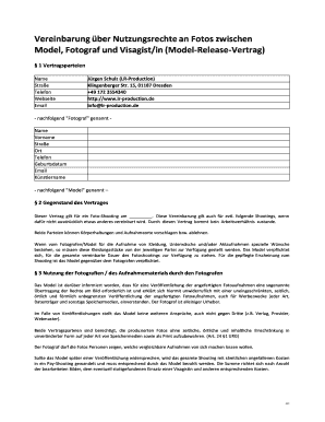 Vereinbarung über Nutzungsrechte an Fotos zwischen Model, Fotograf und Visagist/in (Model-Release-Vertrag)