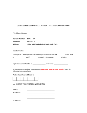 Commercial Water Charge Standing Order Form