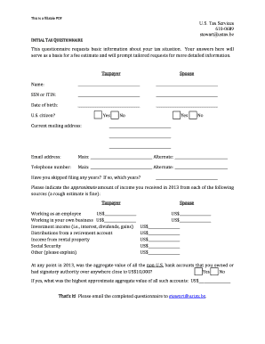 Initial Tax Questionnaire