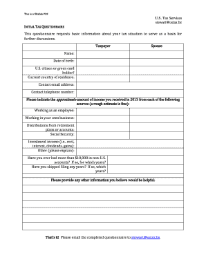 Initial Tax Questionnaire