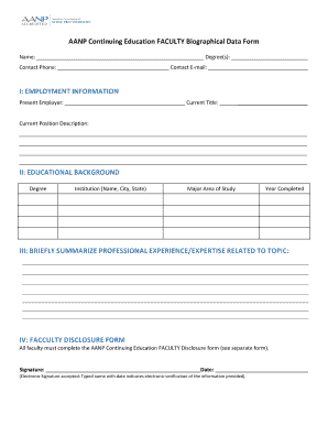 AANP Faculty Biographical Data Form