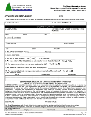 City and Borough of Juneau Employment Application