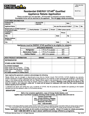 Residential ENERGY STAR Appliance Rebate Application