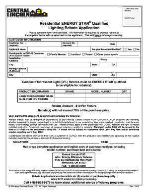 Residential ENERGY STAR Lighting Rebate Application