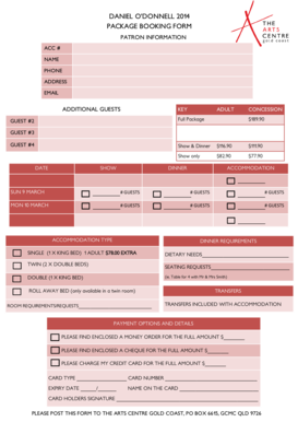 Daniel O'Donnell 2014 Package Booking Form