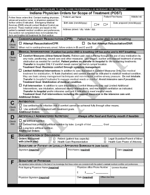 Indiana Physician Orders for Scope of Treatment (POST)