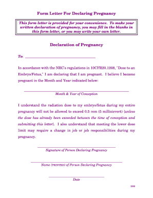 Declaration of Pregnancy Form
