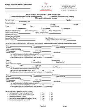 Motor Vehicle Dealer Surety Bond Application
