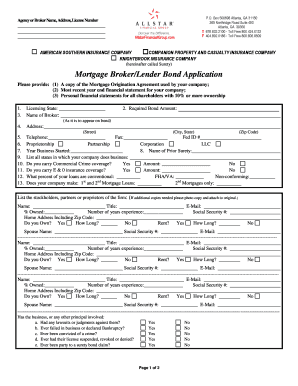 Mortgage Broker/Lender Bond Application