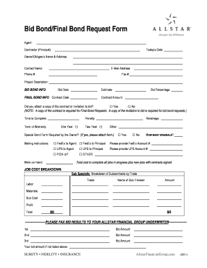 Bid Bond/Final Bond Request Form