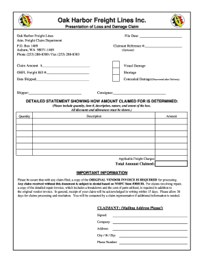 Oak Harbor Freight Lines Loss and Damage Claim Form