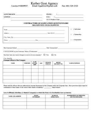Contractor Qualification Questionnaire