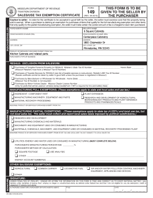 Missouri Sales Use Tax Exemption Certificate