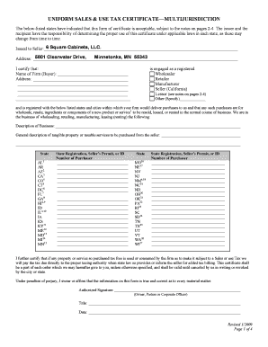 Uniform Sales & Use Tax Certificate