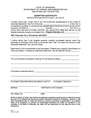 Arkansas Sales Tax Exemption Certificate