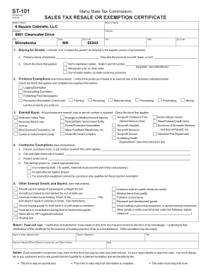 Idaho Sales Tax Resale or Exemption Certificate