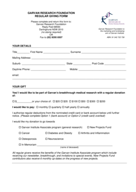 Garvan Research Foundation Regular Giving Form