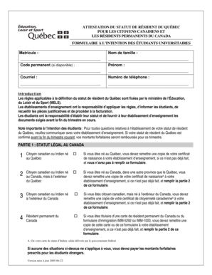 ATTESTATION DU STATUT DE RÉSIDENT DU QUÉBEC