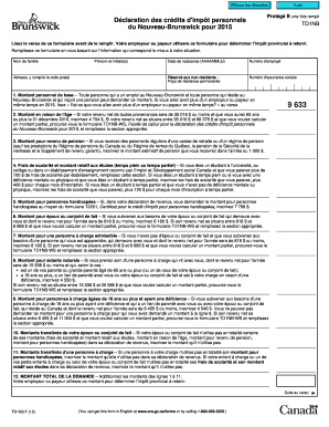 Déclaration des crédits d'impôt personnels du Nouveau-Brunswick pour 2015 TD1NB
