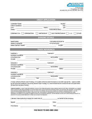 Credit Application for Atlantic Coast Trucking