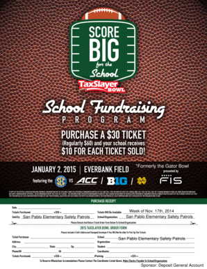 2015 TaxSlayer Bowl School Fundraising Ticket Order Form