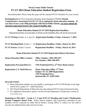 FCAT 2014 Home Education Student Registration Form