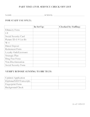 Part Time Civil Service Checklist
