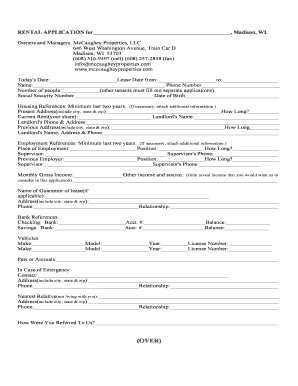 Rental Application for Madison WI