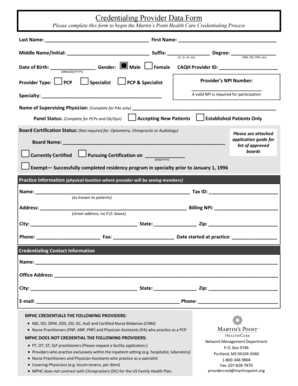 Martin’s Point Health Care Credentialing Provider Data Form