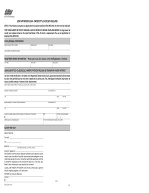 THIS FoRM CANNot Be USeD to ReLeASe A LIeN oN VeHICLeS 2 MoDeL YeARS AND NeWeR