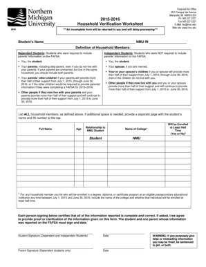 Household Verification Worksheet