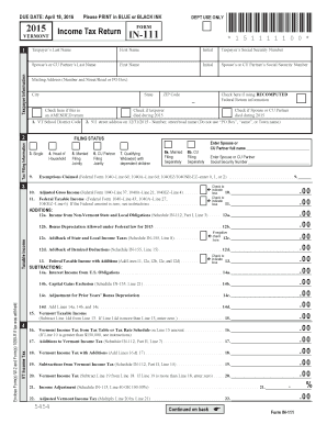 Vermont Income Tax Return Form IN-111
