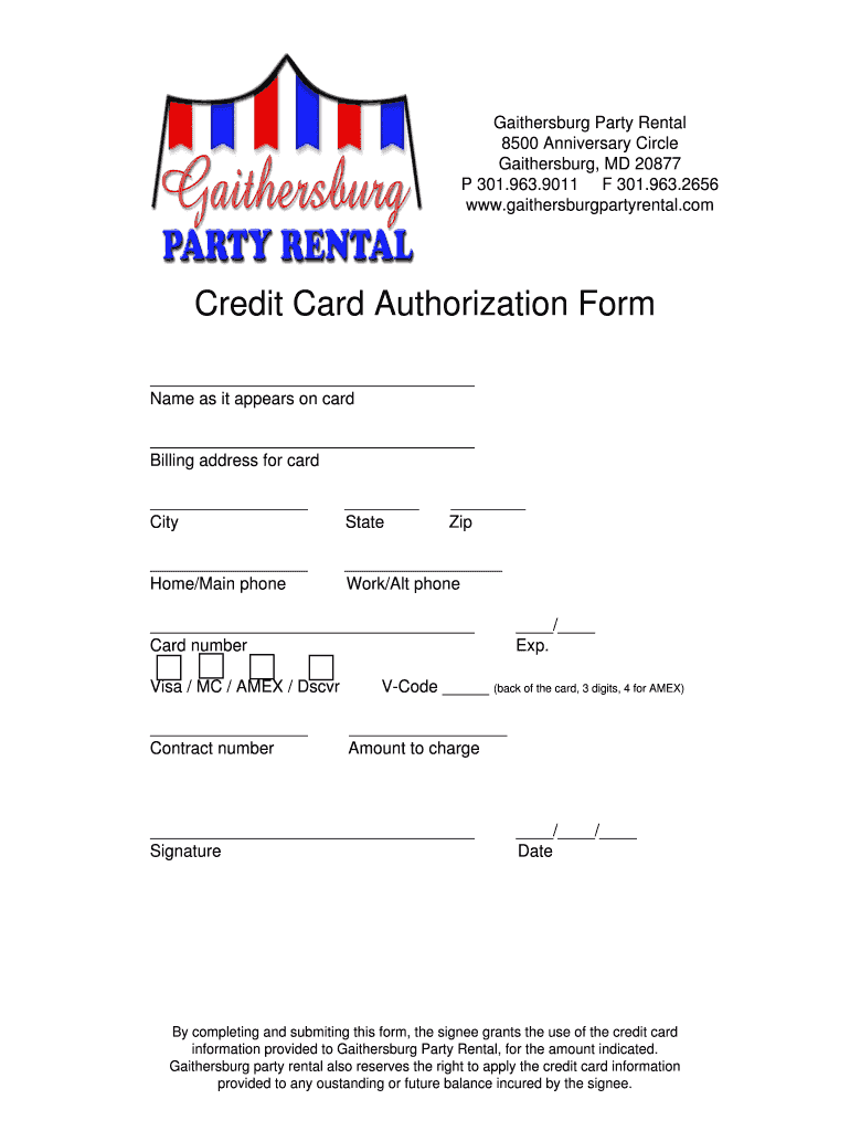 Fillable Online Gaithersburg Party Rental Fax Email Print pdfFiller