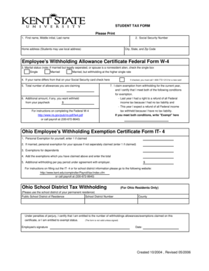Student Tax Form W-4