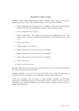Disability Trust Form