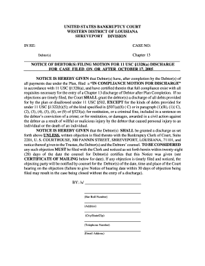 Chapter 13 Discharge Motion Notice