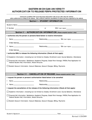 Authorization to Release FERPA Protected Information