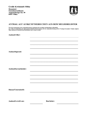 Antrag auf Auskunftsersuchen aus dem Melderegister