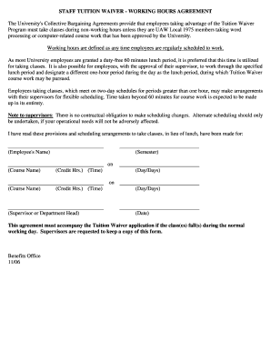 Staff Tuition Waiver Working Hours Agreement