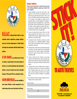 Texas H.E.A.T. Program Vehicle Registration Form