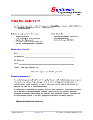 Engineering Services Plans Mail Order Form